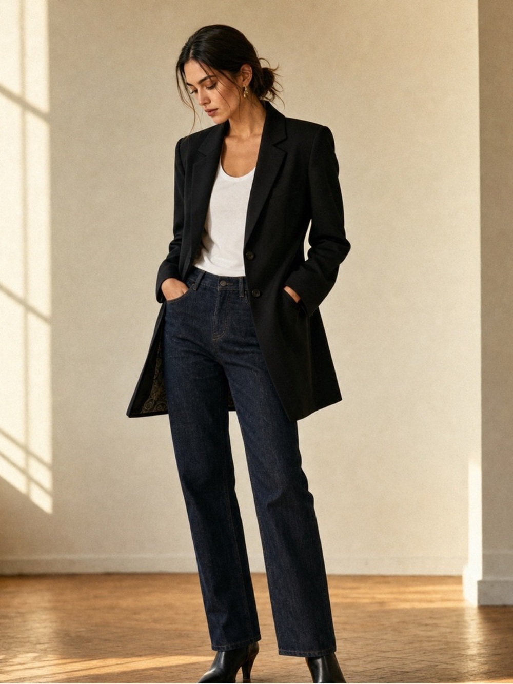 Sold Out Good American Long Tailored Notched Lapel Blazer Black Sz 2 Topper - Picture 2 of 7